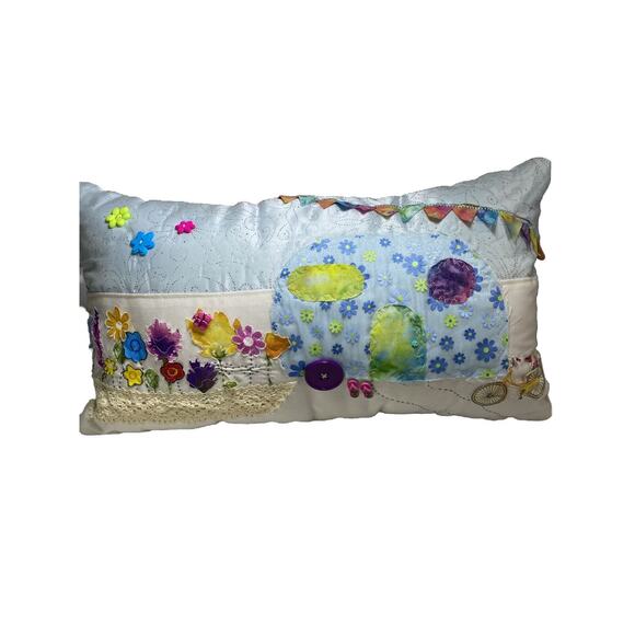 VTG Camping Throw Pillow Hand Made Seasons Fall Spring Reversible Quilted Embell - Picture 5 of 16